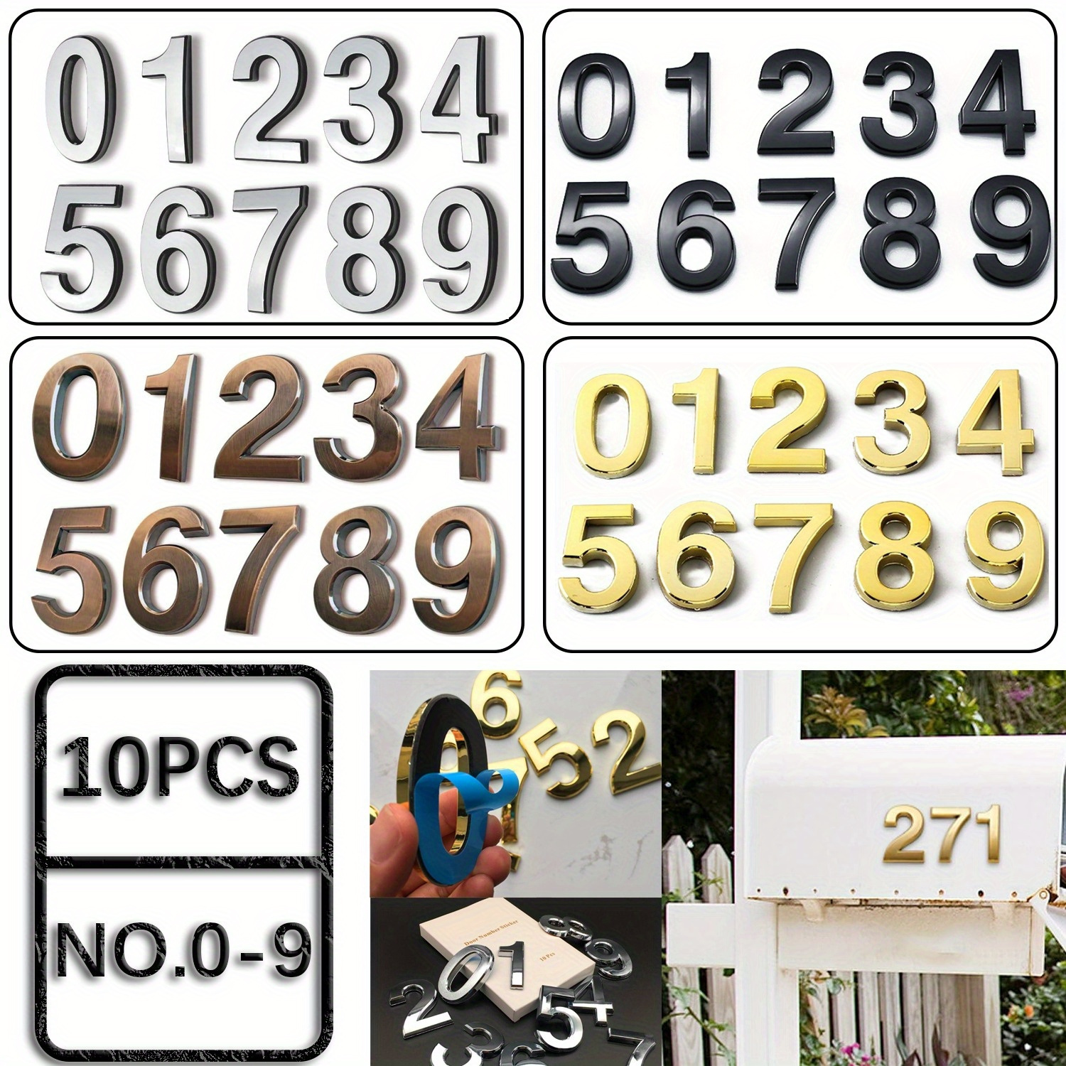 Numéro 3d House Number Sticker Autocollant Plaque de porte Auto-adhésif  Signe Boîte aux lettres extérieure Hôtel Appartement