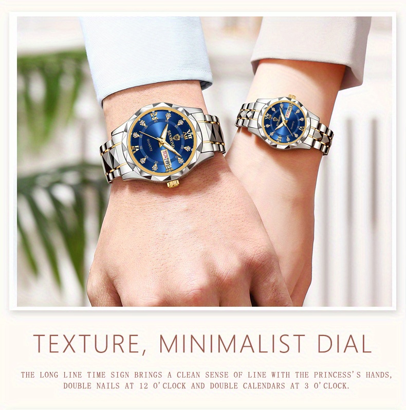 BINBOND Women's Light Luxury Quartz Watch with Night Glow, Double Calendar, Stainless Steel Band & Blue Dial - Elegant Casual & Formal Watch for Casual Attire