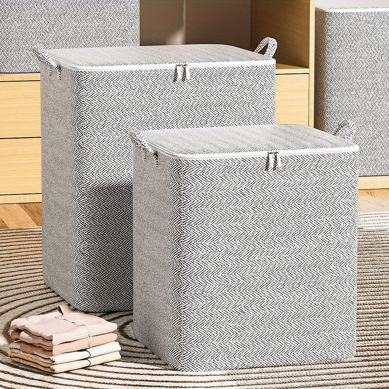 

1pc Bohemian Canvas Storage Basket, Large Capacity Organizer Bin, Home Bedroom Clothes Quilt Storage Box With Handles, Durable For Moving, Household Sorting