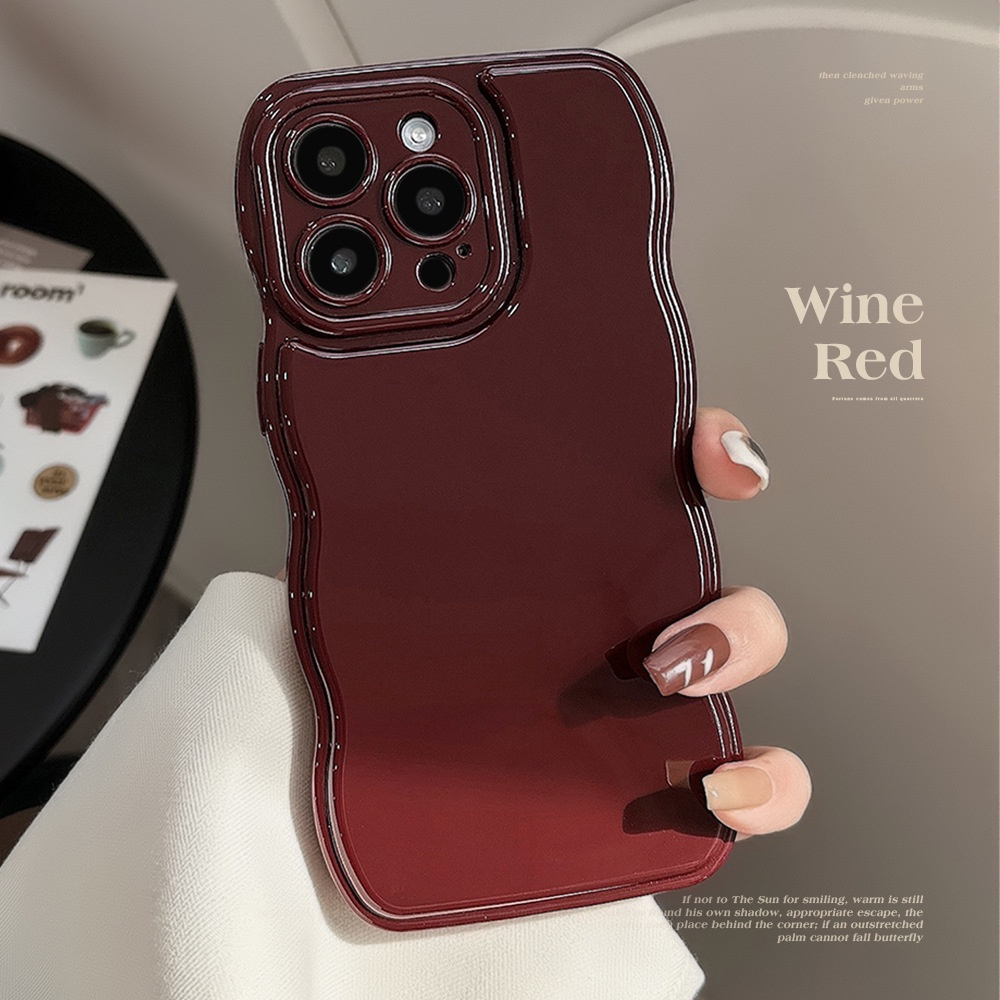 

Wavy Edge Solid Color Vintage Burgundy Phone Case For 11 12 13 14 15 Pro Max Plus