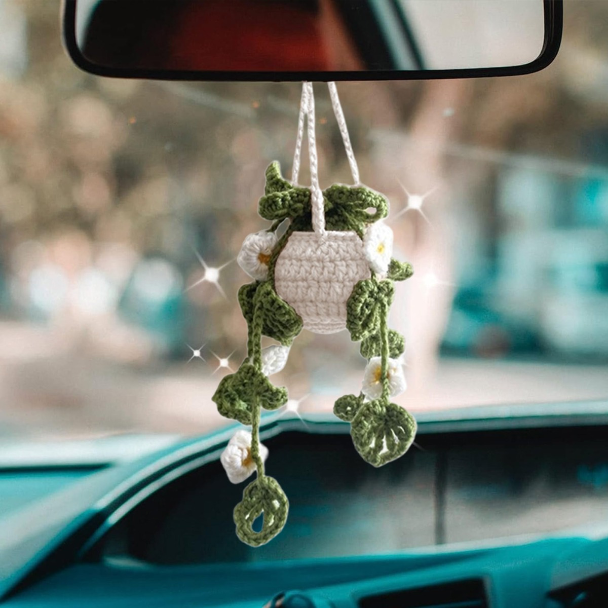 Andorelse Panier de fleurs en crochet pour voiture - Décoration de  rétroviseur - Accessoires d'intérieur de voiture - Fait à la main - Cadeau  tricoté