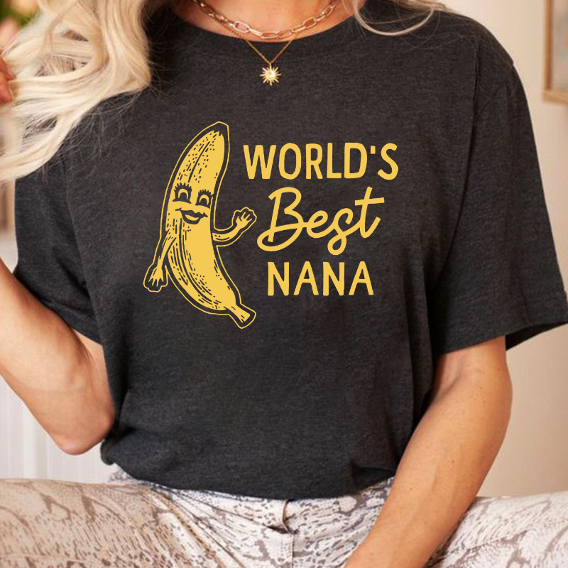 

World's Best Nana Letter Print T-shirt, Short Sleeve Crew Neck Casual Top For Summer & Spring, Women's Clothing