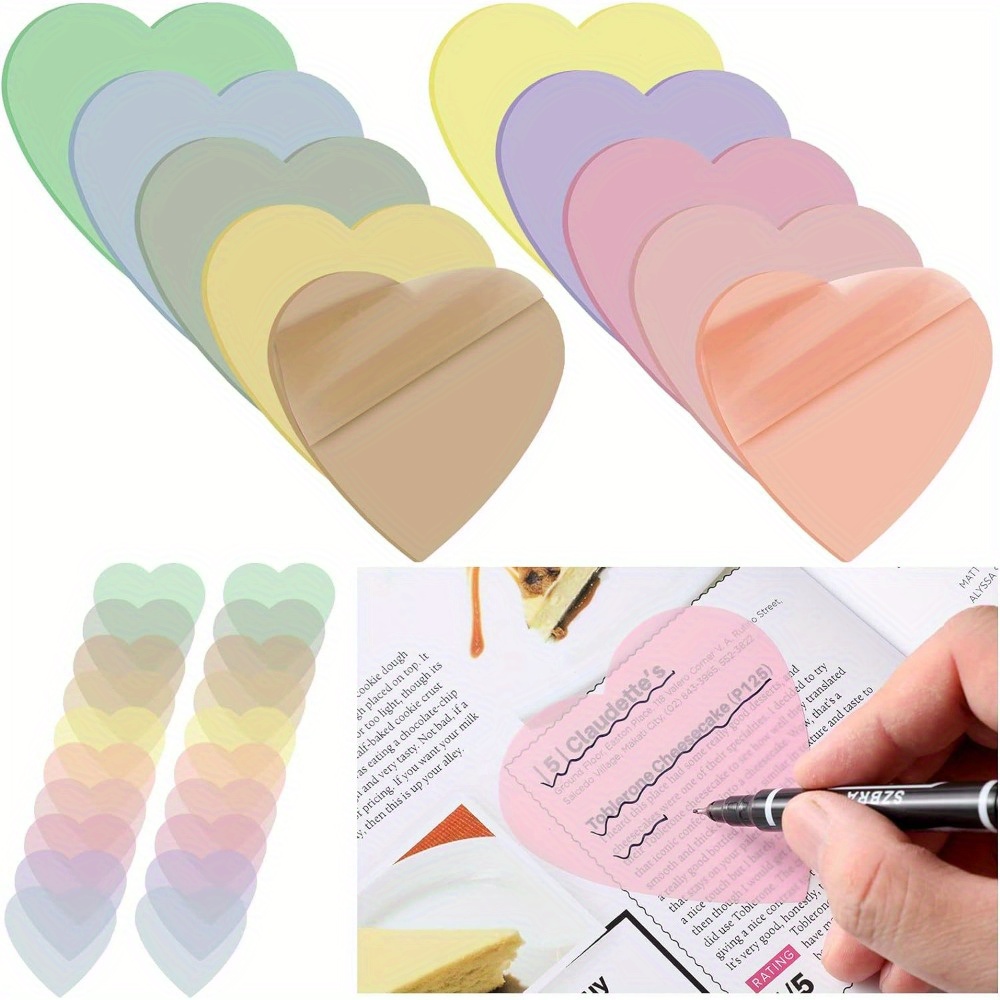 40pcs/pack Heart-shaped Sticky Notes Multi-purpose Sticky Notes Writable  For Student Use, Office, Home Self-adhesive