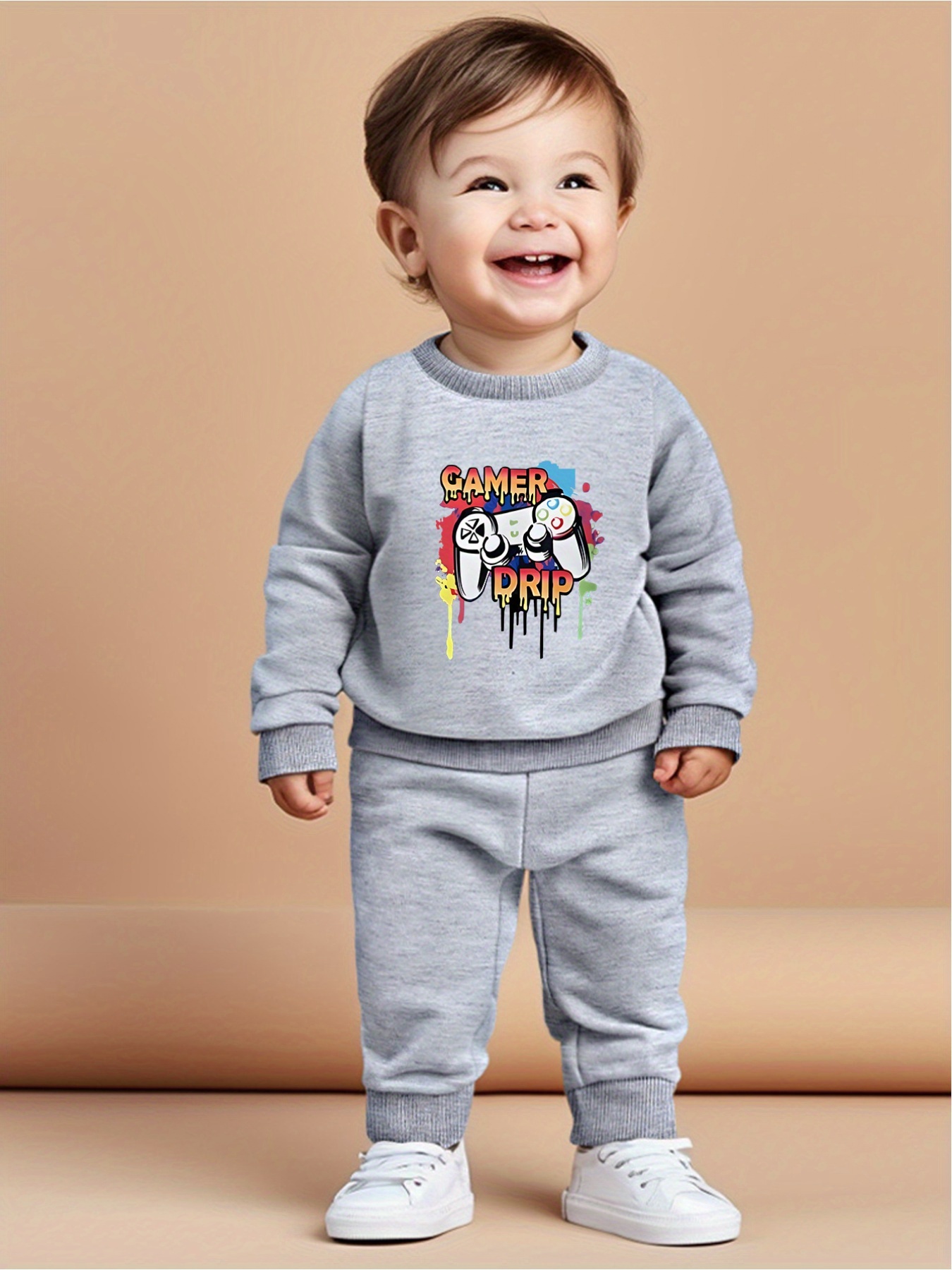 Baby's 2 Pezzi gamer Drip Stampa A Maniche Lunghe Outfit - Temu Italy