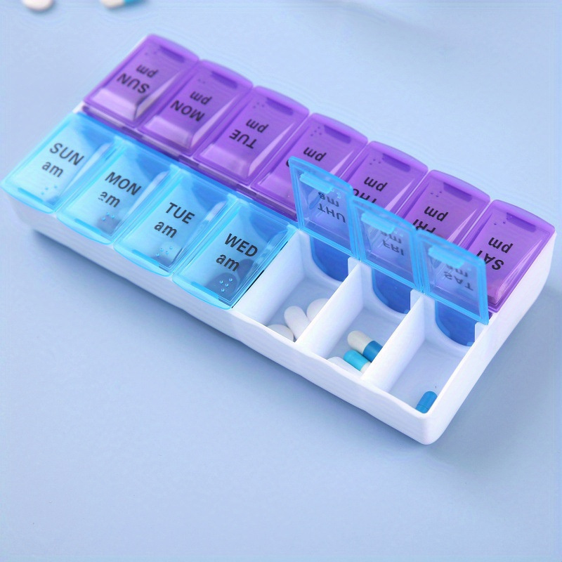 Double Row Packaging Portable Small Medicine Box, Days A Week, Portable Large Capacity Medicine Box, 14 Compartments, Open Lid Medicine Storage Box