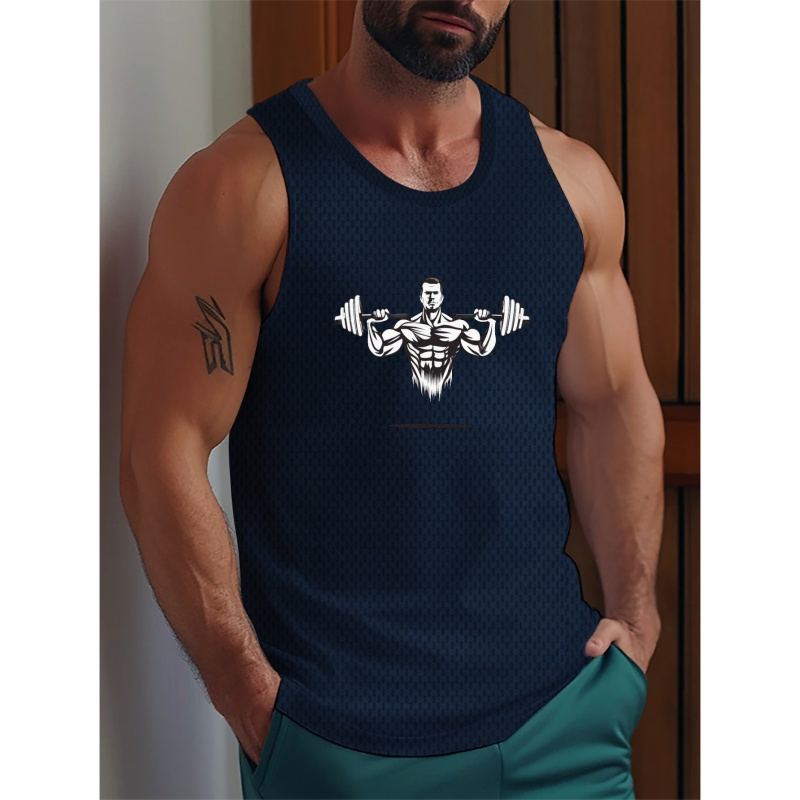 

Bodybuilder Print Sleeveless Tank Top, Men's Active Undershirts For Workout At The Gym