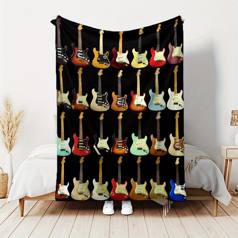 

1pc Guitar Flannel Blanket, For All Season Cozy Warm Soft Blanket For Travelling, Valentine's Day Gift