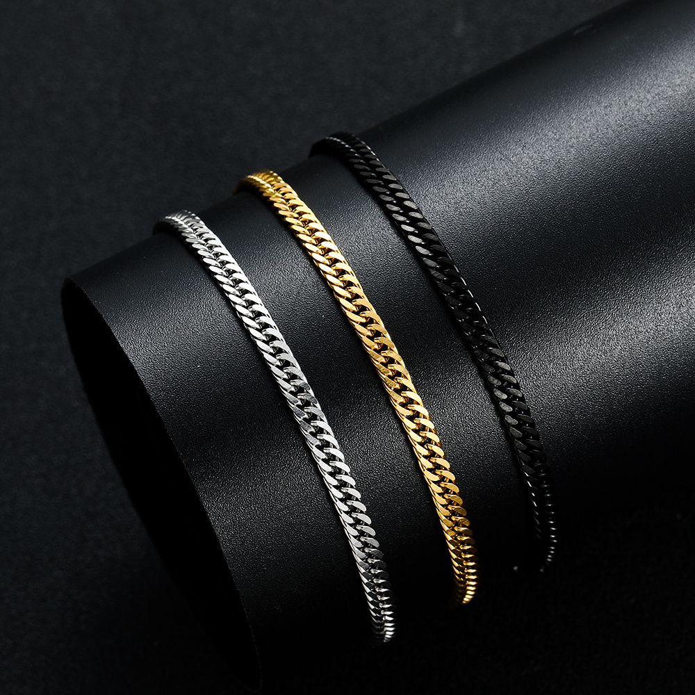 

1pc Width 4mm Stainless Steel Golden Plated Black Chain Bracelet, Fashion Jewelry For Men And Women Birthday Party Gifts