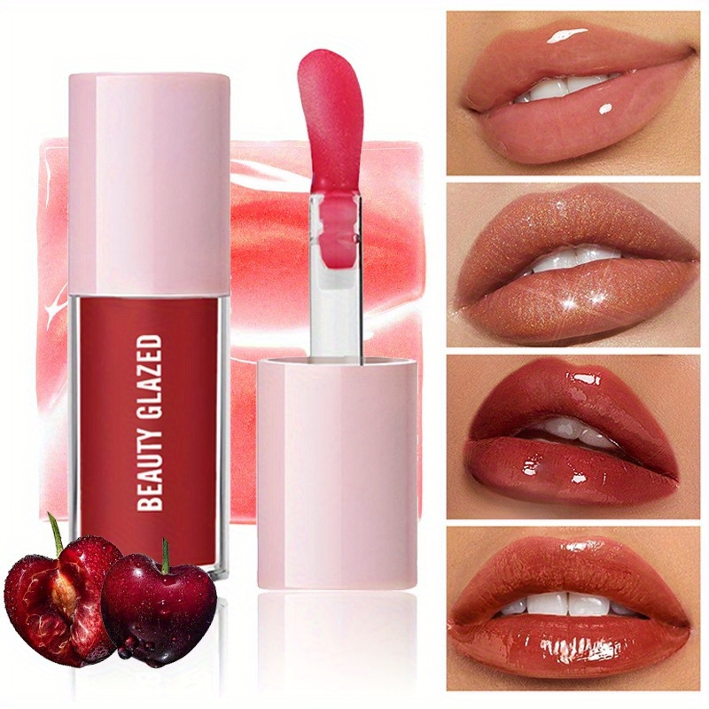 Glitter Fruit Lip Gloss, Tinted Lip Glow Oil Moisturizing Lip Stain Long  Lasting Waterproof, Hydrating Clear Lip Gloss Non-Sticky Lipstick Lip Gloss