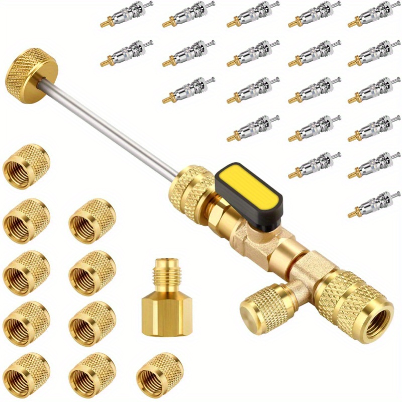 Image of 32pcs Valve Core Remover/installer With Dual Size Sae 1/4 & 5/16 Port Air Conditioning Line Repair Tools For Hvac R32 R410a