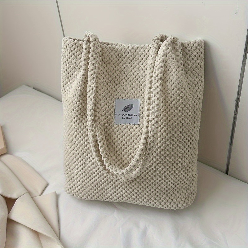 

Solid Color Corduroy Shoulder Bag, Aesthetic Tote Bag For Women, Large-capapcity Handbag For Shopping