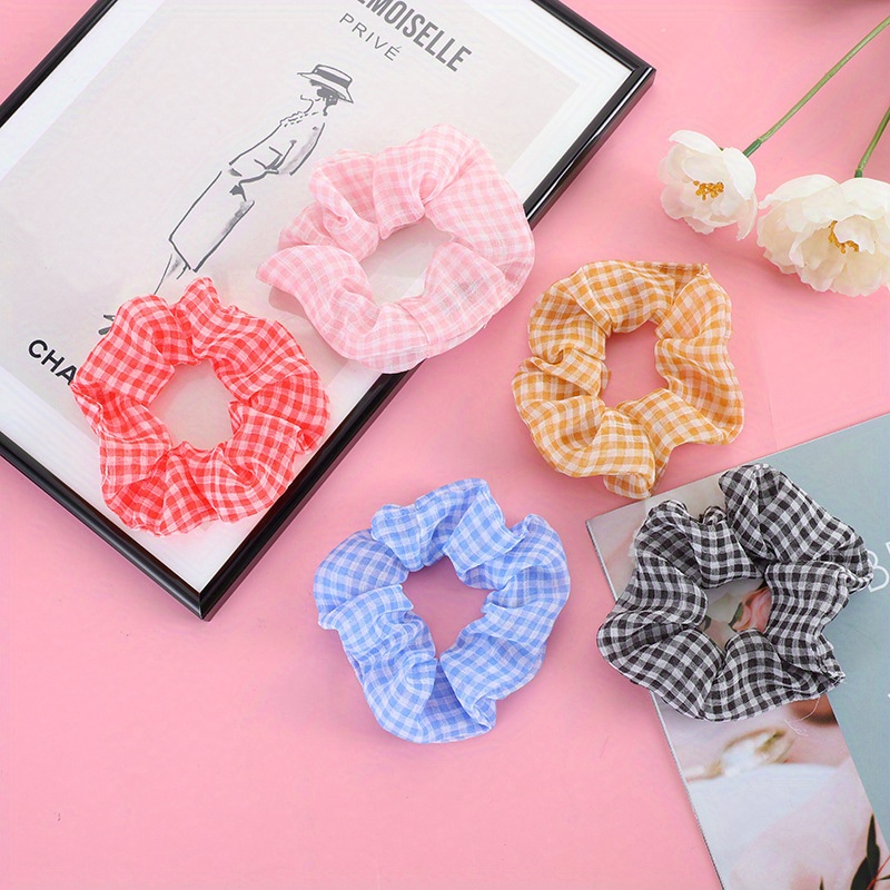 Plaid Pattern Hair Elastics Scrunchies Fabric Scrunchy Soft - Temu ...