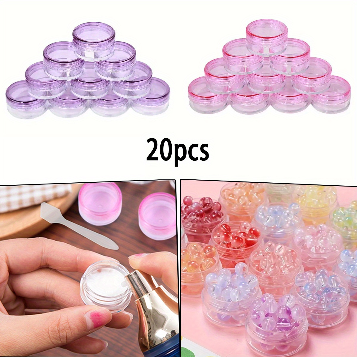 

20pcs Empty Clear Round Jars - 5g Travel Containers For Cosmetic, Lotion, Cream, Makeup, Bead, Eye Shadow, Rhinestone, Samples, Travel Essentials