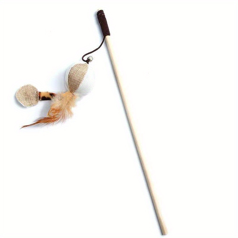 1pc Teaser Feather Toy, Kitten Funny Colorful Rod Cat Wand Toy, Wood Pet Cat Toy, Interactive Stick Pet Cat Supplies