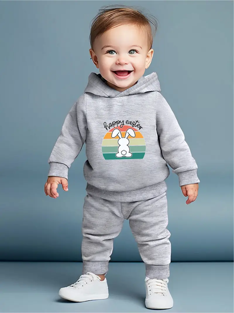 Baby's happy Easter Bunny Print Casual Outfit Hoodie Pants - Temu