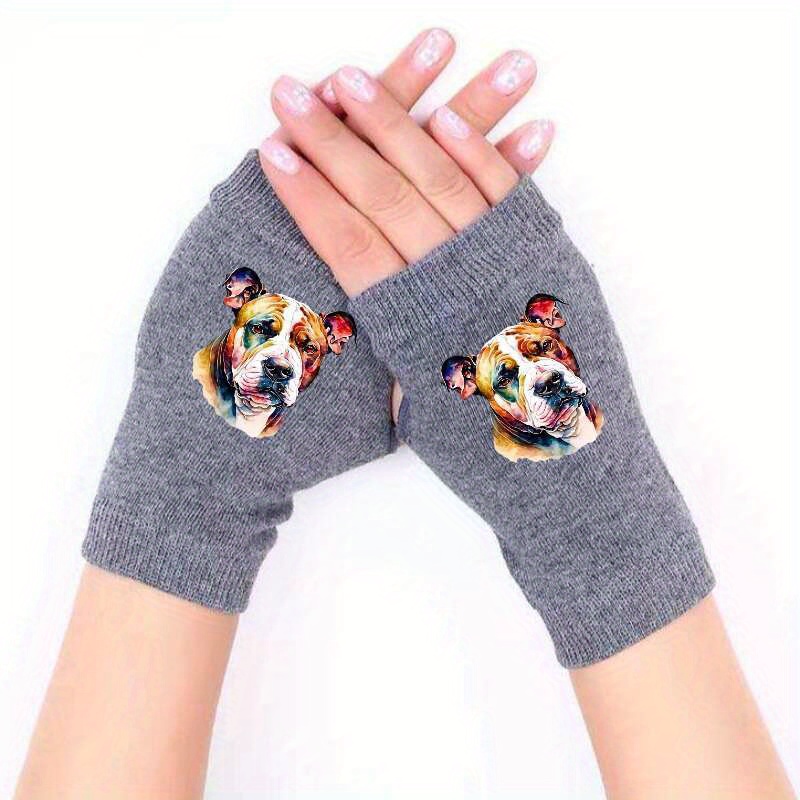 Retro Dog Head Knitted Fingerless Gloves Winter Cold Proof