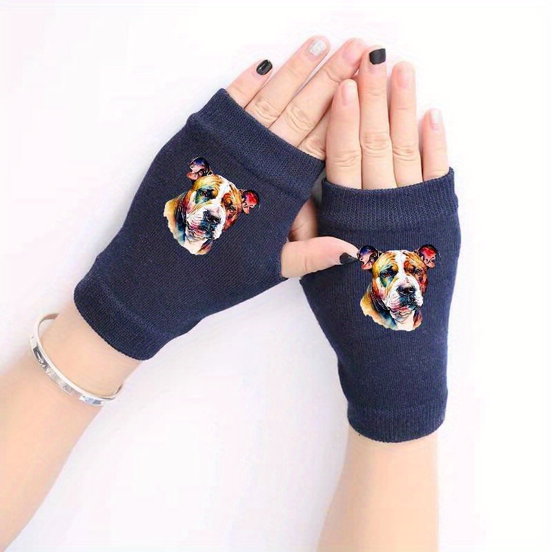 Retro Dog Head Knitted Fingerless Gloves Winter Cold Proof