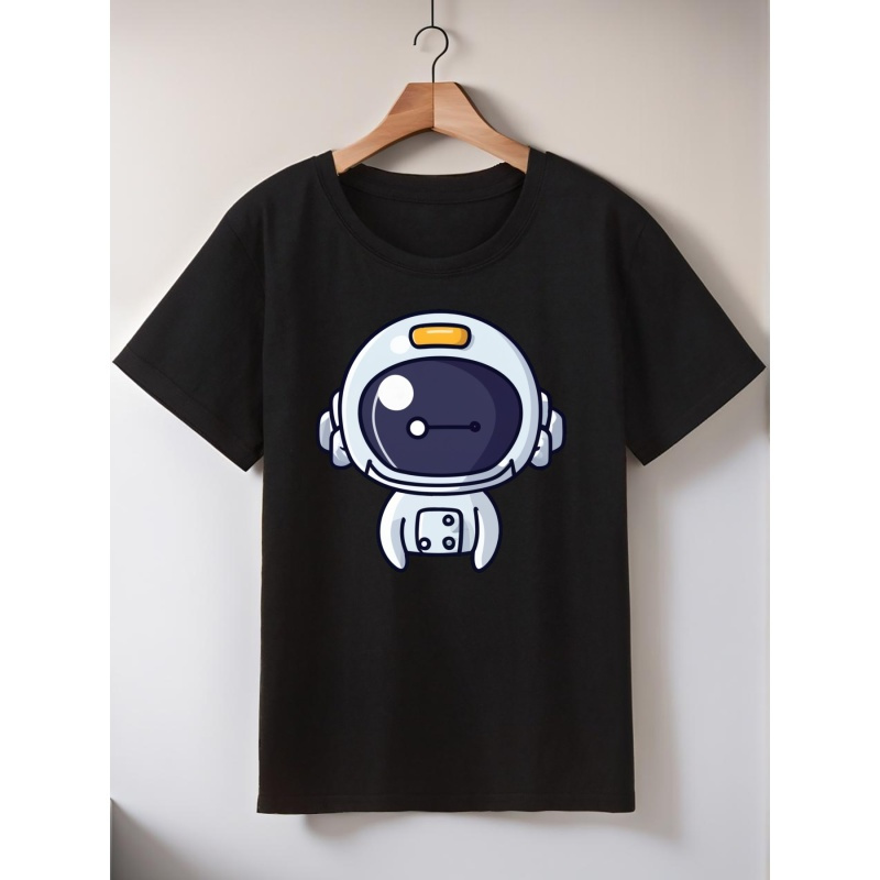 

Girl's Cartoon Astronaut Pattern Shirt, Casual Breathable Comfy Short Sleeve Crew Neck Tee Top For Spring Fall Christmas Gift