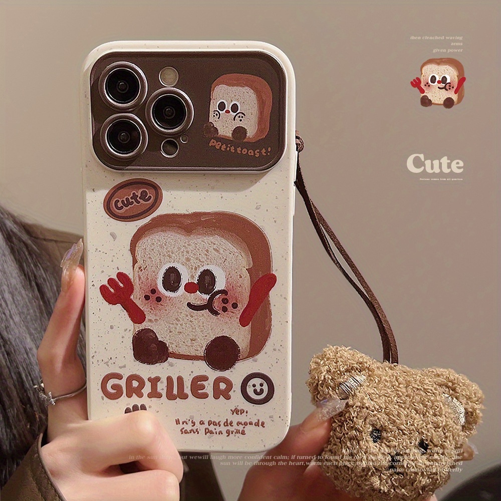 

Cartoon Cute Toast Bear Lanyard Phone Case Tpu Silicone For 11 12 13 14 15 Pro Max Plus X Xr Xs Max 7 8 Plus Se2020