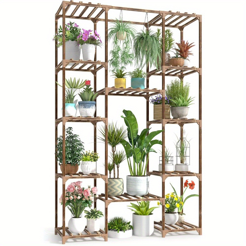 

1 Pack, Wood Plant Stand Indoor Outdoor, 62.2" Tall Flower Shelf Tiered Plant Stands For Multiple Plants Large Planter Holder Hanging Shelves Rack For Living Room Garden Balcony