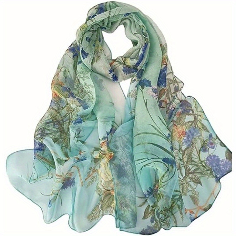 

Pastoral Plant Printed Scarf, Elegant Thin Breathable Shawl, Sunscreen Windproof Lightweight Scarves For Women
