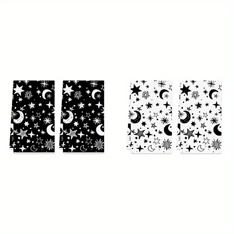 

2pcs, Hand Towels, Night Sky Kitchen Towel, Stars And Moon Printed Decorative Dishcloth, Tea Towel For Holiday, Kitchen Supplies, Room Decor