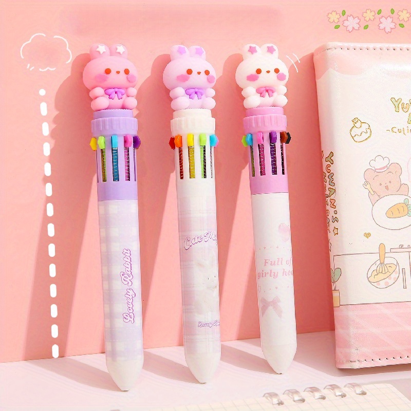 Multicolored Pens 10 Colors Cute Cartoon Rabbit Ballpoint - Temu