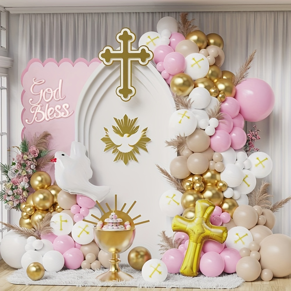CHRORINE Decoraciones de bautismo para niños, decoraciones de confirmación  de la primera comunión, pancarta de Dios bendiga y decoraciones de fiesta