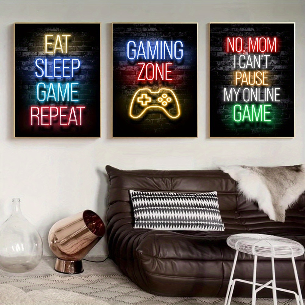 Wall Art Print Eat Sleep Game Repeat-Gaming Neon Quote