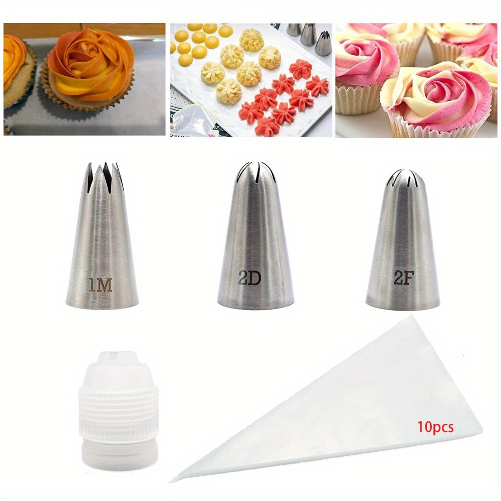 2Pcs Cream Icing Piping Nozzle Tip Stainless Steel,Long Puff Nozzle Tip  with 50Pcs Disposable Pastry Piping Bags Cupcake and Puff Filling Kit  Decorating Tool Supplies : : Home