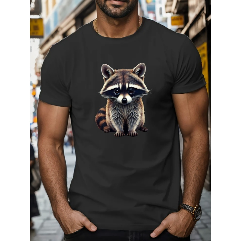 

Cute Little Raccoon Print T Shirt, Tees For Men, Casual Short Sleeve T-shirt For Summer