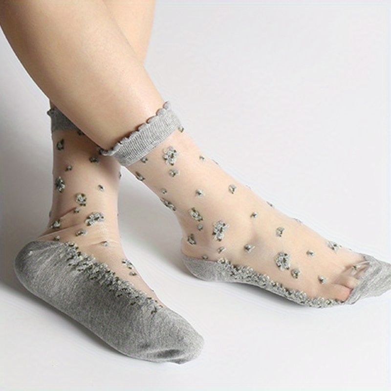Floral Embroidery Toeless Socks Romantic Cut Strappy Socks - Temu