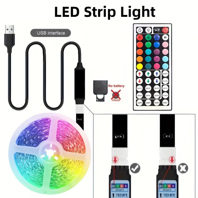 3.28Feet/16.4Feet/32.8Feet/49 2Feet/65.6Feet Music Synchronized RGB 2835 LED Strip Light, With 44-key Remote Control, Suitable For Bedroom, Room, Home Decoration, Party/festival Decoration/Halloween/Christmas, DC 5V USB Power Supply (with Battery) details 0