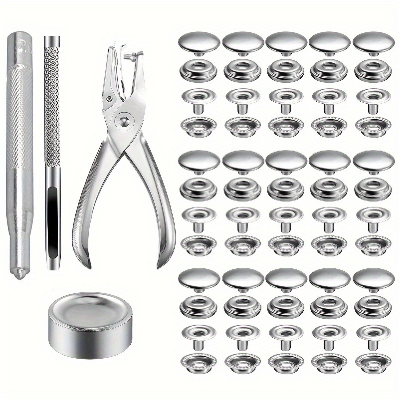 50Set Snap Fastener Kit Snaps Button Tool Stainless Steel for