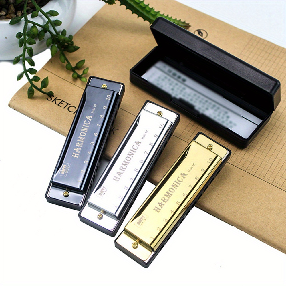 

Ten Holes, Half-tone Colored Metal Harmonica, Beginner's Blow-up Musical Instrument, With Packaging Shell, Suitable For Gifts