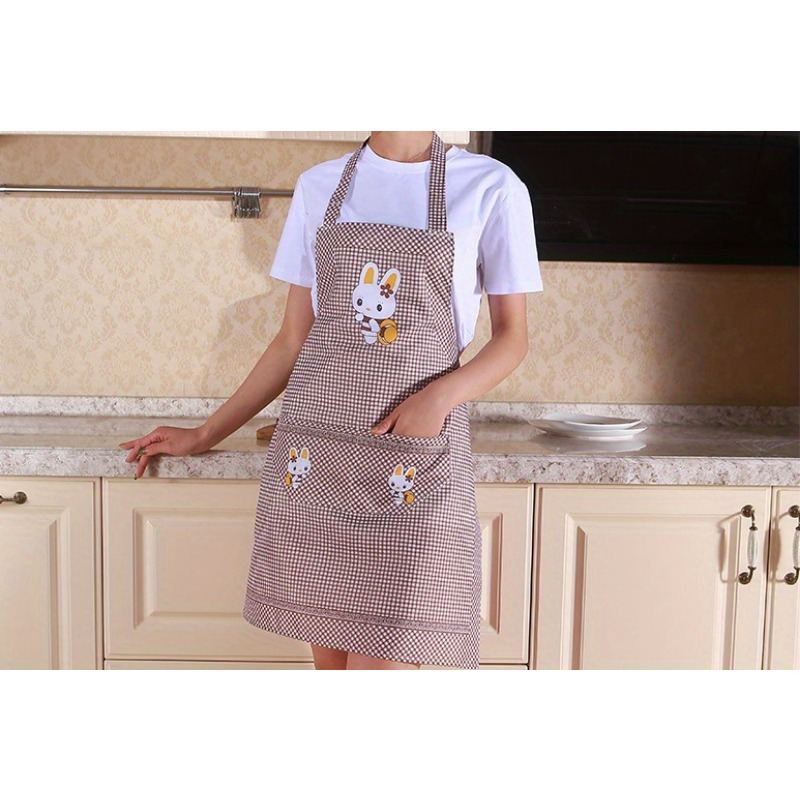

1pc Imitation Leather Apron, Colorful Printed Plaid Cooking Apron, Stain-proof, Water-proof, Dust-proof Kitchen Apron, Bib Apron, Household Cleaning Apron, Kitchen Supplies