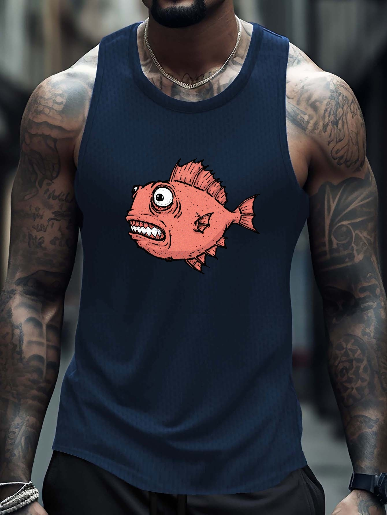 Fishing Bone Red Fish Look Left Angry Fish ON Skeleton Women T Shirt Tank  Top
