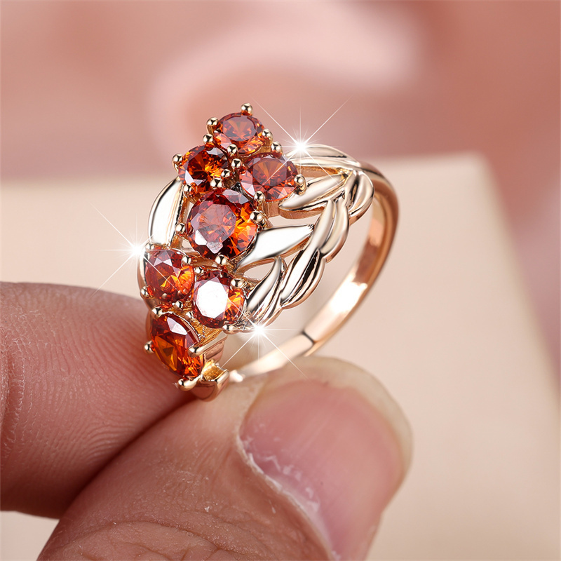 

1pc Elegant Golden-tone Ring With Vibrant Red & Orange Gemstones - Twisted , Copper , Zirconia Inlay - Ideal For Weddings, Valentine's Day Gift, Elegant Accessory|intricate |