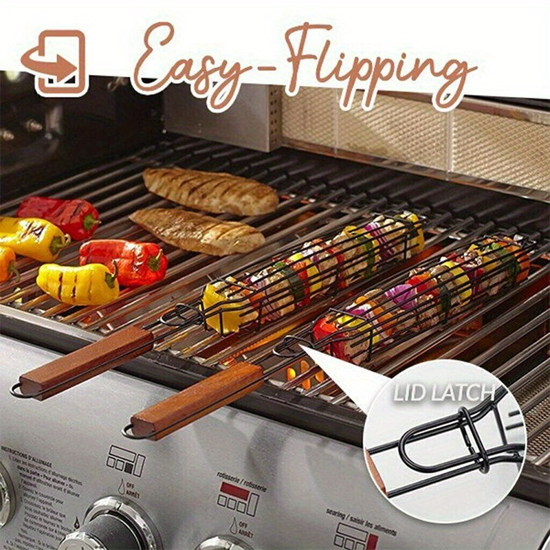 Parrilla de acero inoxidable para barbacoa, jaula de malla, antiadherente,  pescado, verduras, barbacoa, rejilla, accesorio para exteriores, pícnic,  hoguera, camping (20 cm): : Jardín