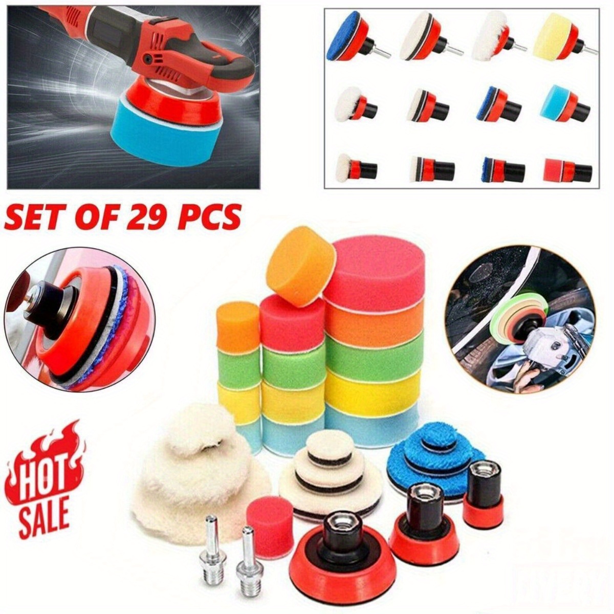 

29pcs Buffing Pad, Polishing Accessories For Car Washing, Wheel Buffer Polisher Kit, Drill Cleaning Attachment