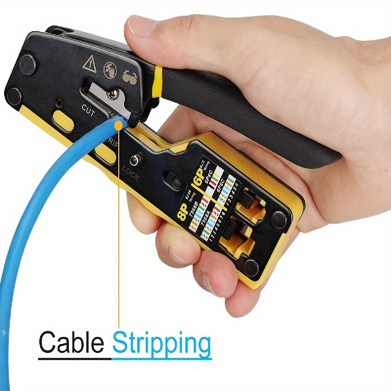 

Professional Ratcheting Wire Stripper And Cable Crimper Tool, Multifunctional Pp Material With Metal Finish, For Rj11/rj12 Regular And Rj45 Pass-thru Connectors - Crimp, Cut, And Strip Functions