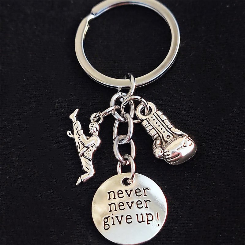 

1pc Never Give Up Keychain For Men, Boxing Glove Keyring, Men's Bag Pendant Accessories