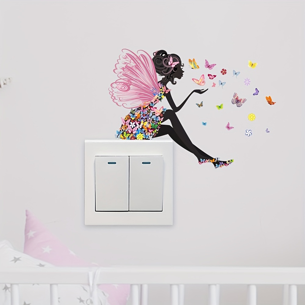 

1pc Creative Butterfly Girl Switch Sticker, Wall Sticker, Bedroom Porch Living Room Home Switch Stickers, Decorative Wall Stickers, Self-adhesive Paper, Wall Decal, Home Decor, Room Decor