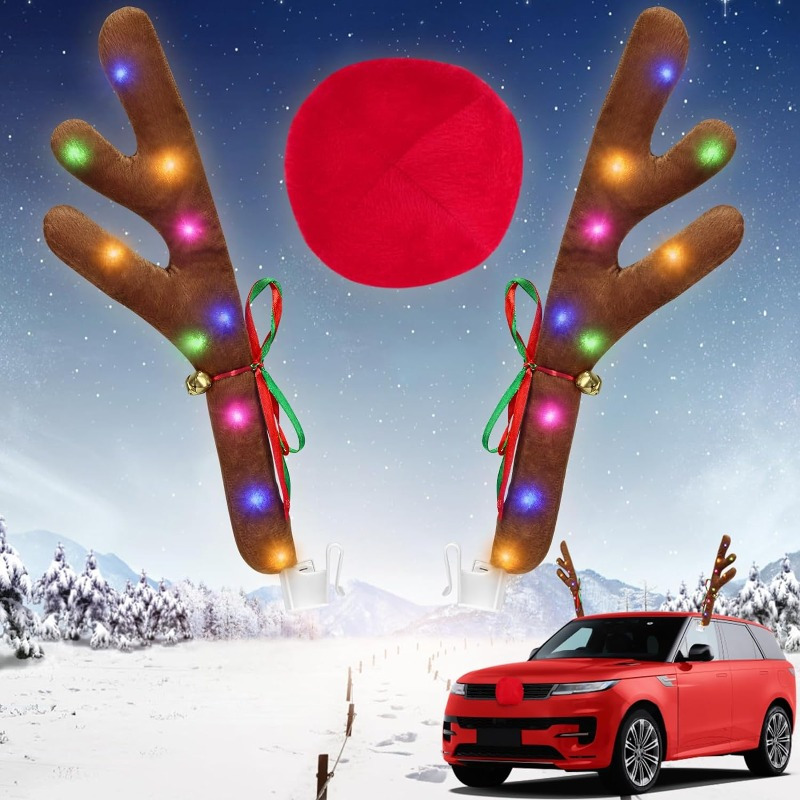 Fdit Bois de renne de voiture Kit de décoration de Noël pour voiture, Kit  de décoration de Noël pour voiture deco artificielle