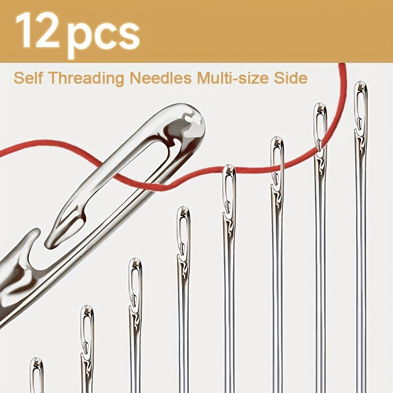 48/12pcs Blind Needle Elderly Needle-side Hole Sewing Needles Stainless  Steel Quick Automatic Self-Threading Needles Pins