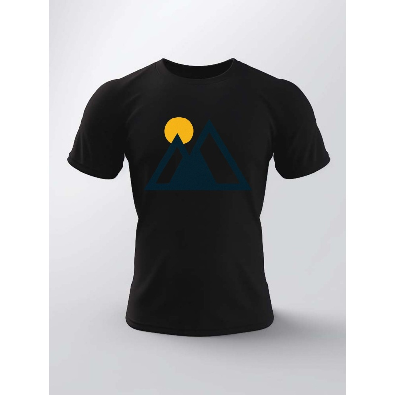 

Mountains And Sun Logo Print T Shirt, Tees For Men, Casual Short Sleeve T-shirt For Summer