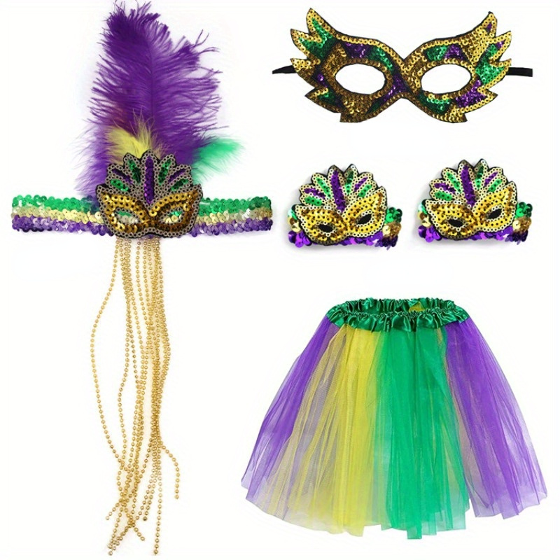 Masque De Carnaval En Fausses Plumes Bandeau À Paillettes - Temu