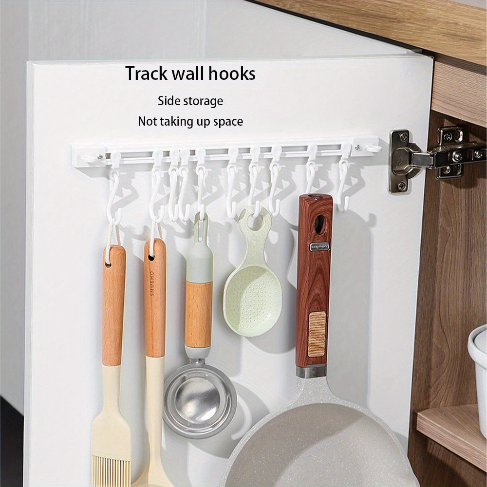 1pc sliding   hook no drill multi functional kitchen bathroom storage rack for coats clothes and more details 1