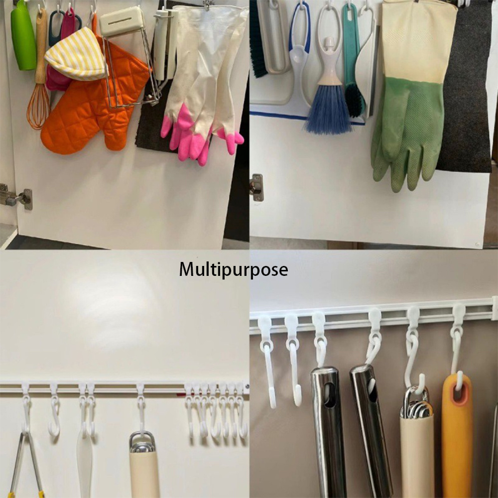 1pc sliding   hook no drill multi functional kitchen bathroom storage rack for coats clothes and more details 6