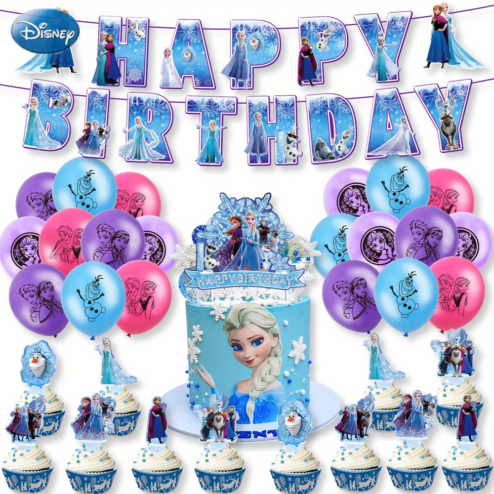 Suministros para fiesta de cumpleaños de Frozen, 145 piezas de decoraciones  de fiesta de Frozen y juego de vajilla con temática congelada globos y